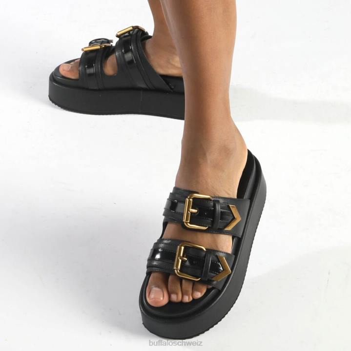 Buffalo Noa Ari Plateausandalen vegan 846Z18 Schwarz|Folien