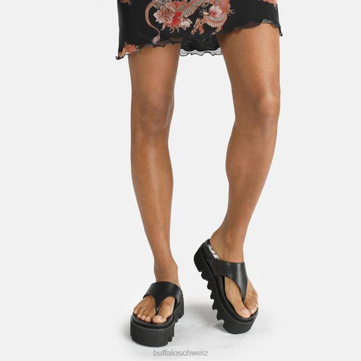 Buffalo Perry Zehensteg-Plateausandalen vegan 846Z897 Schwarz|Folien