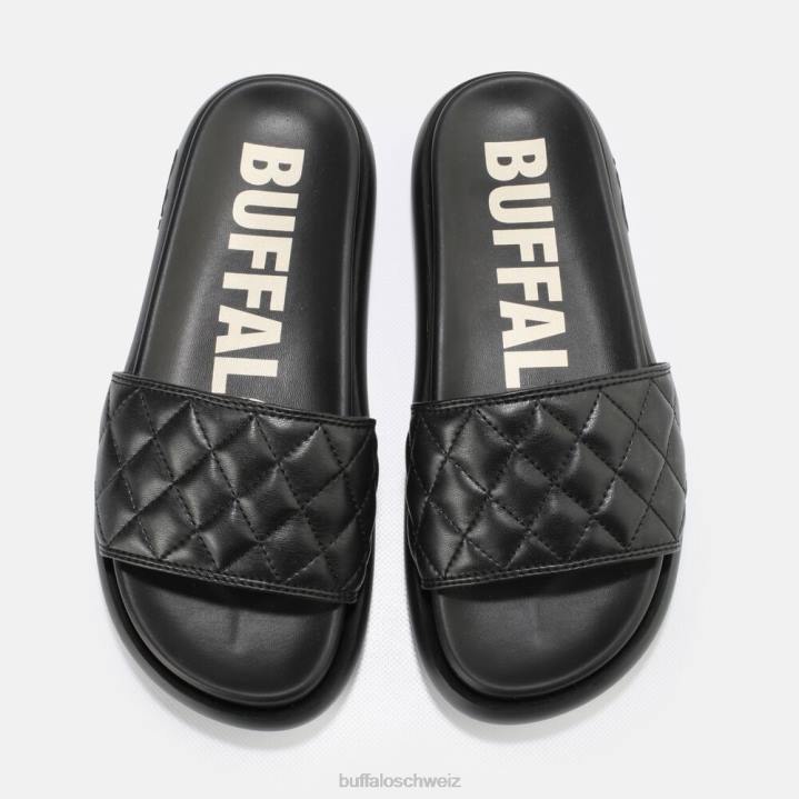 Buffalo Rey Quilt Slide vegan 846Z831 Schwarz|Folien