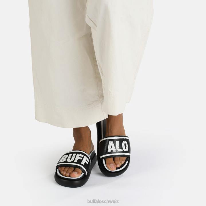 Buffalo Rey Slide vegan 846Z730 Schwarz-Weiss|Folien