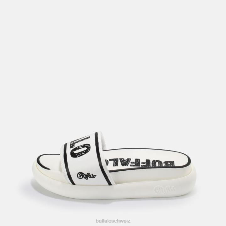 Buffalo Rey Slide vegan 846Z874 weiß schwarz|Folien
