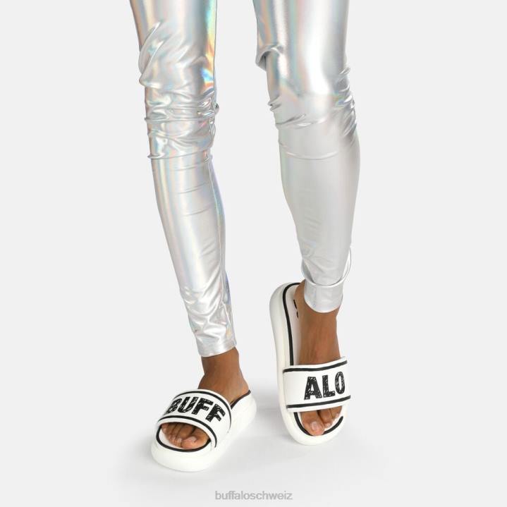 Buffalo Rey Slide vegan 846Z874 weiß schwarz|Folien