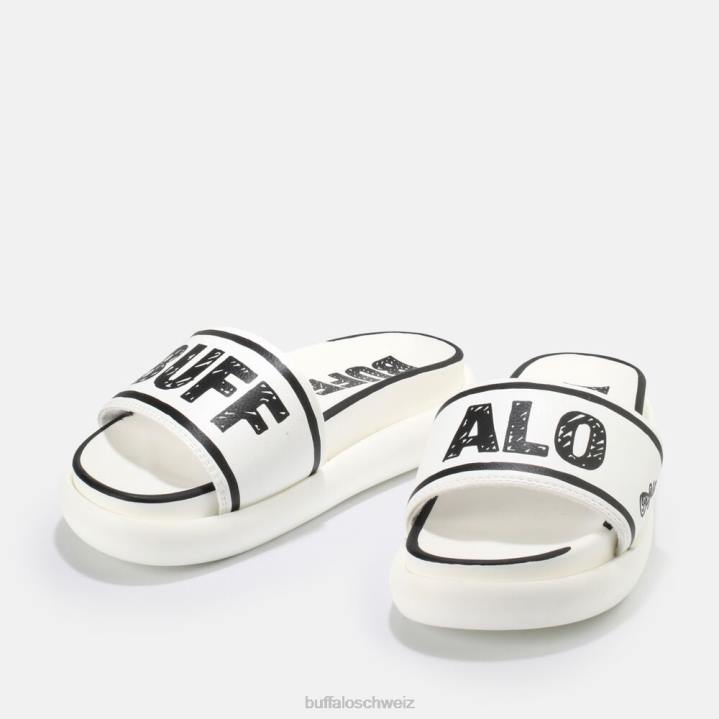Buffalo Rey Slide vegan 846Z874 weiß schwarz|Folien