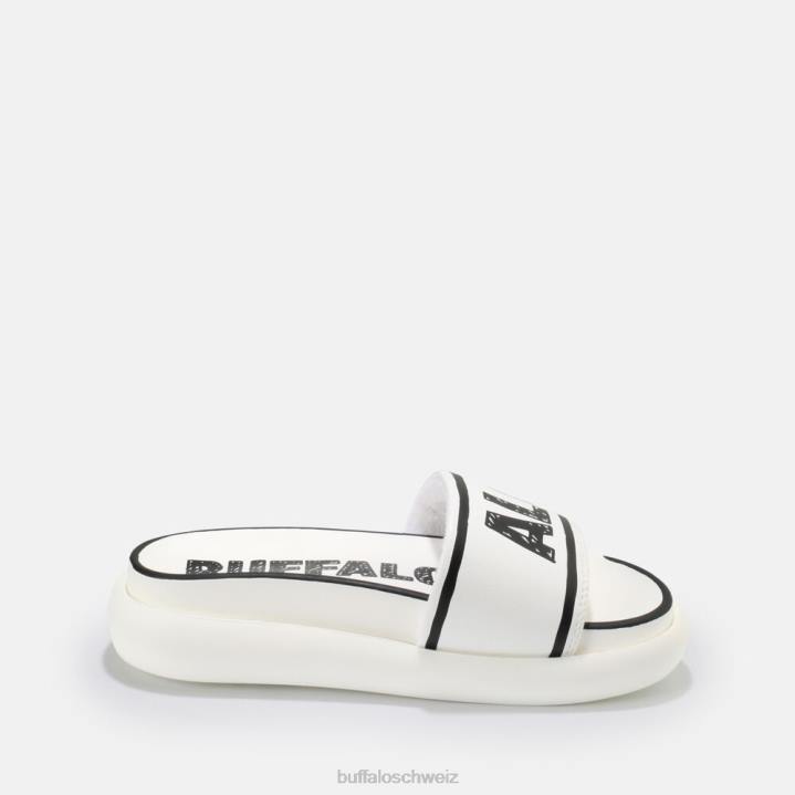 Buffalo Rey Slide vegan 846Z874 weiß schwarz|Folien