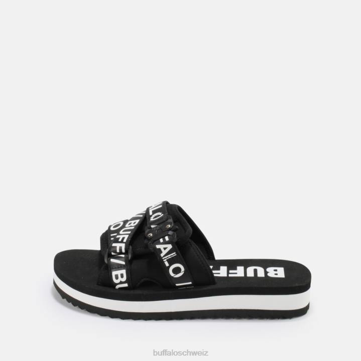 Buffalo Salbei-Slide-Plateau-Sandalen vegan 846Z863 Schwarz|Folien