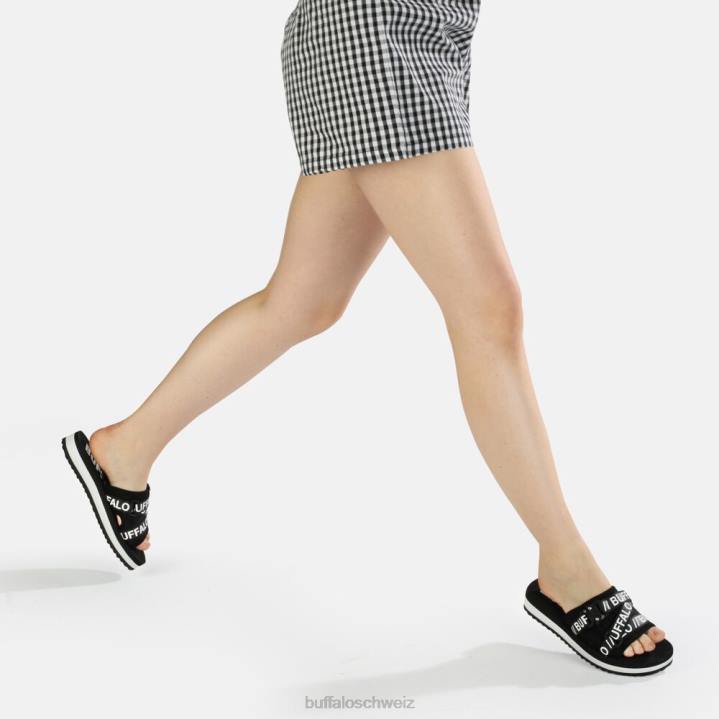 Buffalo Salbei-Slide-Plateau-Sandalen vegan 846Z863 Schwarz|Folien