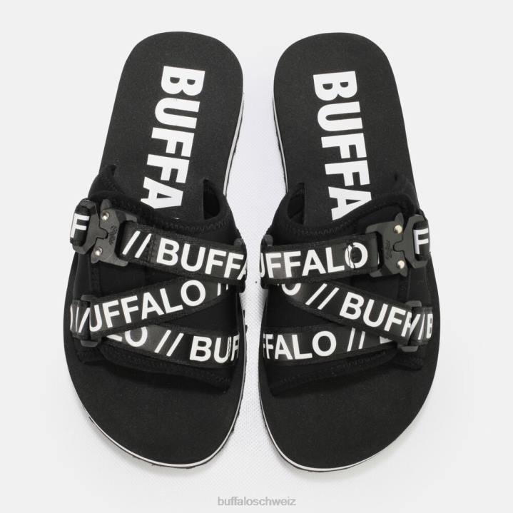 Buffalo Salbei-Slide-Plateau-Sandalen vegan 846Z863 Schwarz|Folien