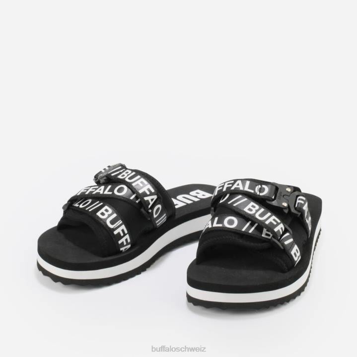 Buffalo Salbei-Slide-Plateau-Sandalen vegan 846Z863 Schwarz|Folien