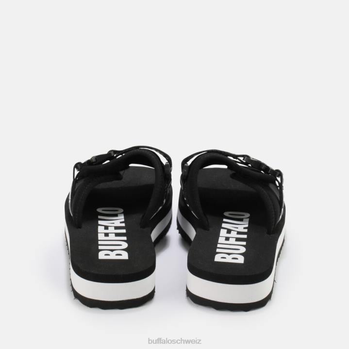 Buffalo Salbei-Slide-Plateau-Sandalen vegan 846Z863 Schwarz|Folien