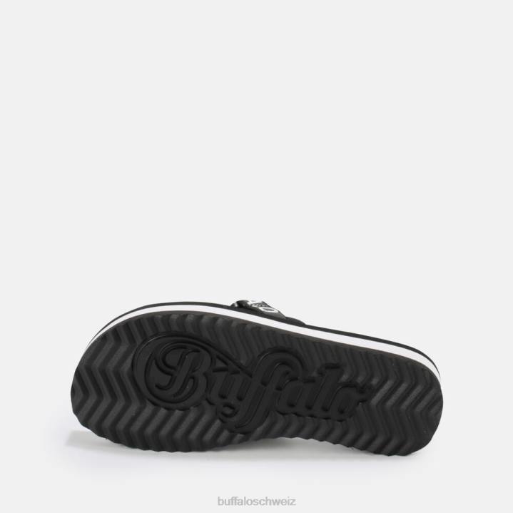 Buffalo Salbei-Slide-Plateau-Sandalen vegan 846Z863 Schwarz|Folien