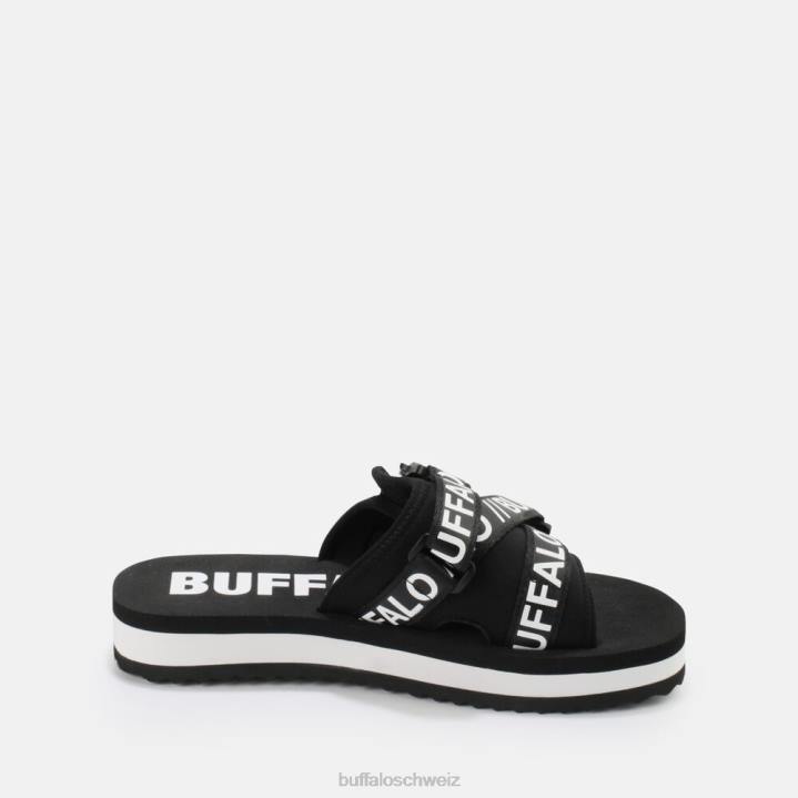 Buffalo Salbei-Slide-Plateau-Sandalen vegan 846Z863 Schwarz|Folien