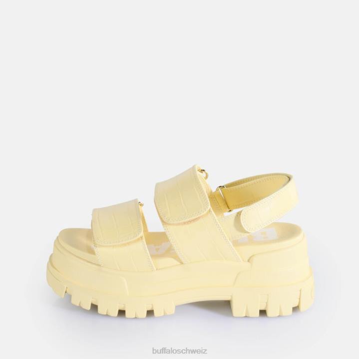 Buffalo Aspha Snd Plateausandalen vegan 846Z16 Vanille mit Krokodileffekt|Sandalen
