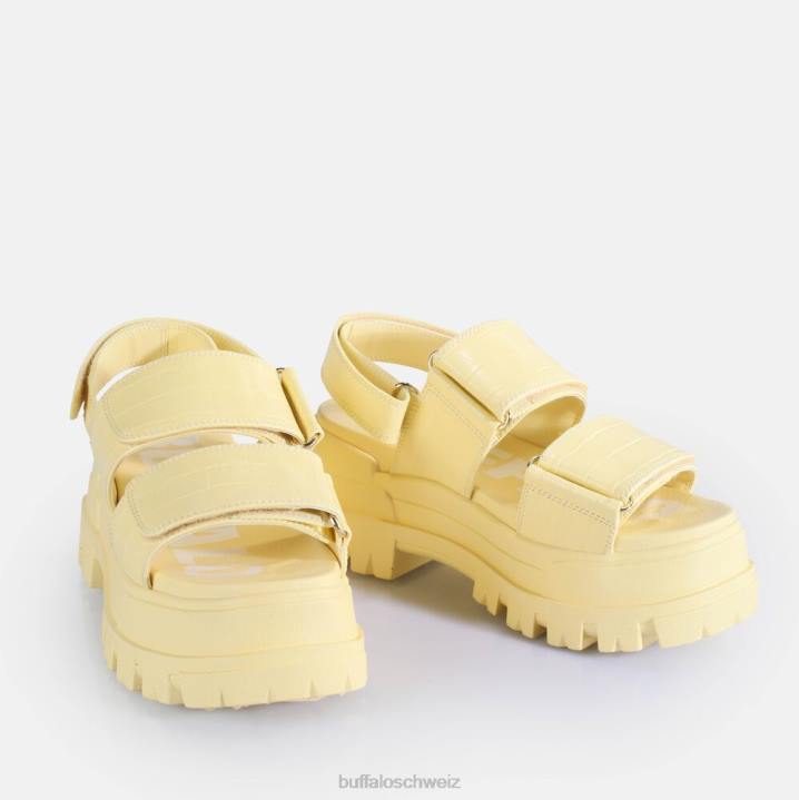 Buffalo Aspha Snd Plateausandalen vegan 846Z16 Vanille mit Krokodileffekt|Sandalen