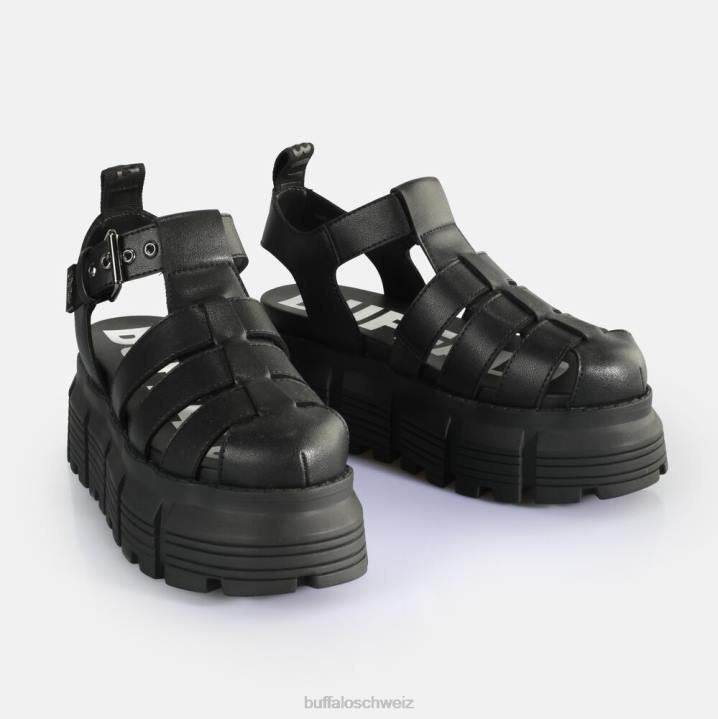 Buffalo Ava Fisher Plateausandalen vegan 846Z572 Schwarz|Sandalen
