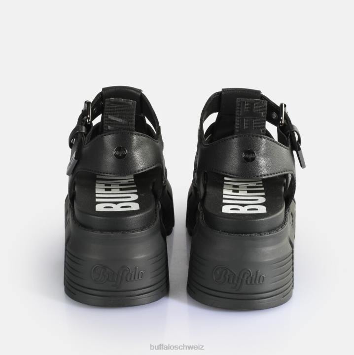 Buffalo Ava Fisher Plateausandalen vegan 846Z572 Schwarz|Sandalen