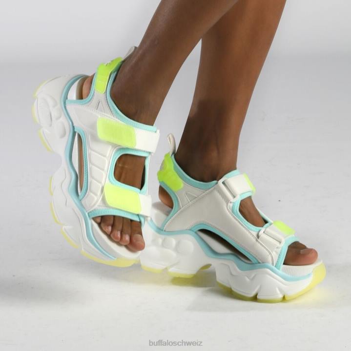 Buffalo Binary Track Plateausandale vegan 846Z327 weißes Neon|Sandalen