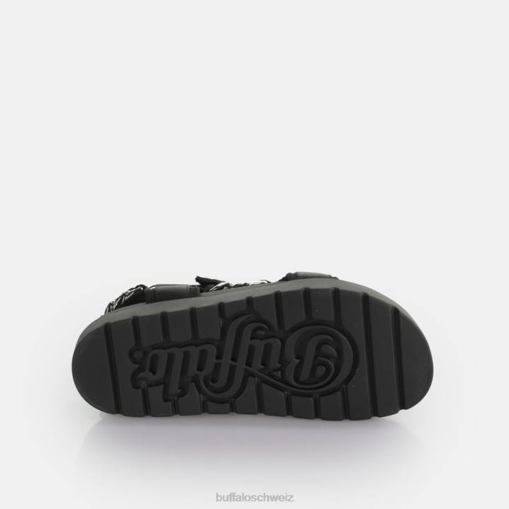 Buffalo Eve Track C Plateaurutsche vegan 846Z384 schwarzes Silber|Sandalen