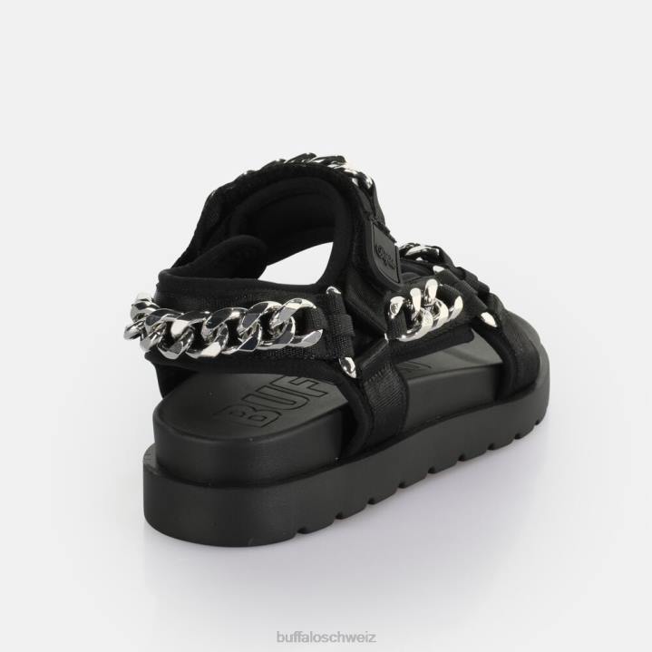 Buffalo Eve Track C Plateaurutsche vegan 846Z384 schwarzes Silber|Sandalen