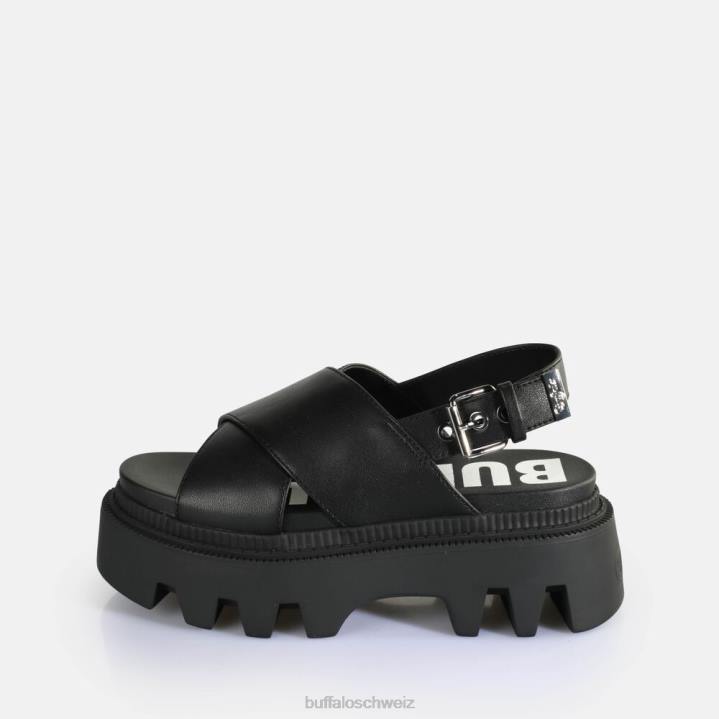 Buffalo Flora Cross-Plateau-Sandalen vegan 846Z164 Schwarz|Sandalen