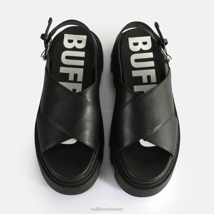 Buffalo Flora Cross-Plateau-Sandalen vegan 846Z164 Schwarz|Sandalen