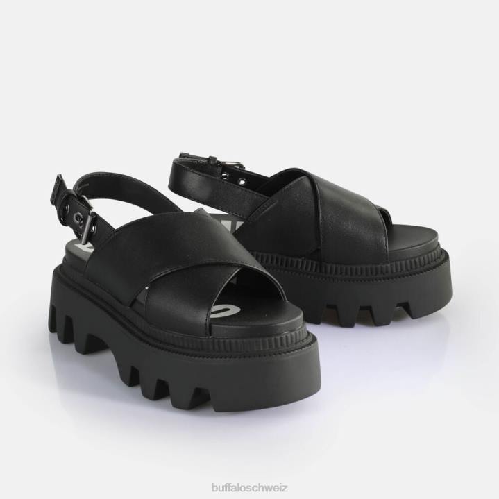 Buffalo Flora Cross-Plateau-Sandalen vegan 846Z164 Schwarz|Sandalen