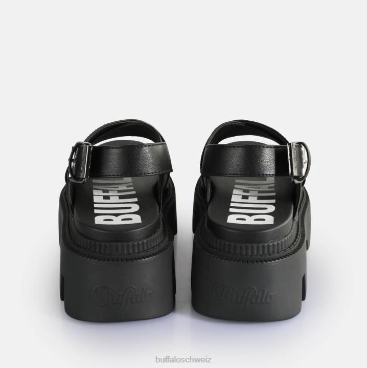 Buffalo Flora Cross-Plateau-Sandalen vegan 846Z164 Schwarz|Sandalen