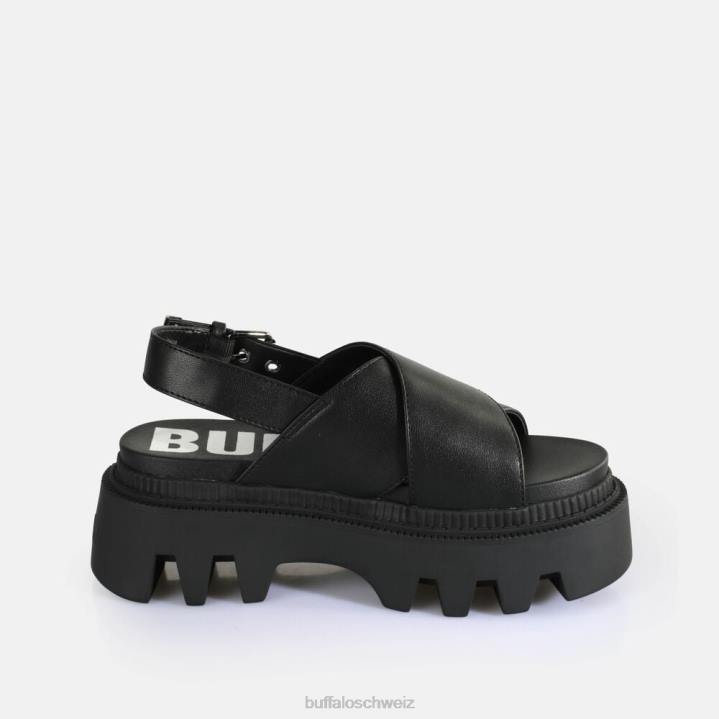 Buffalo Flora Cross-Plateau-Sandalen vegan 846Z164 Schwarz|Sandalen