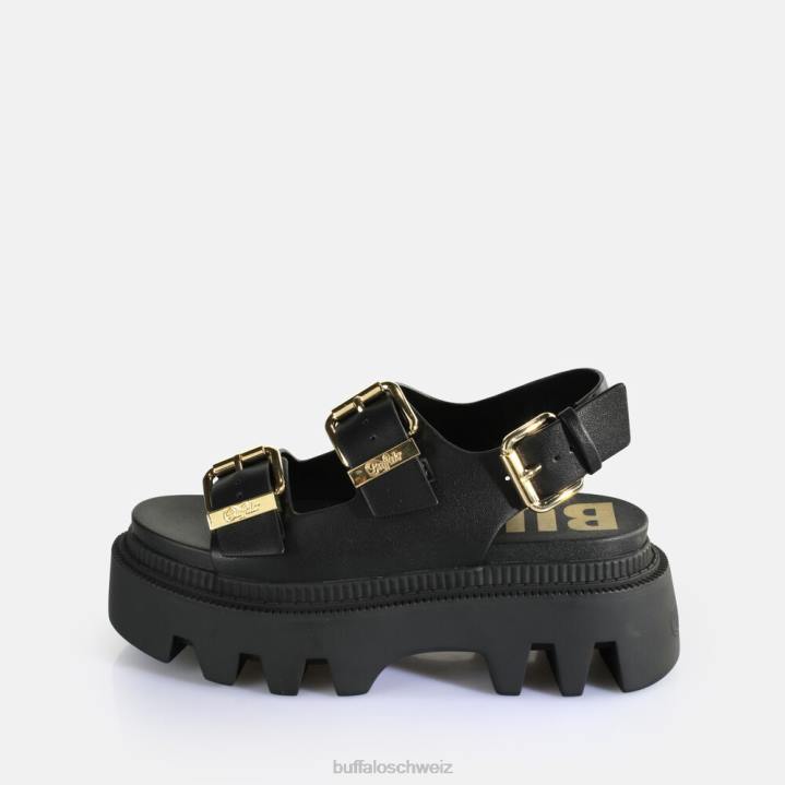 Buffalo Flora auf Plateausandalen vegan 846Z106 Schwarz|Sandalen