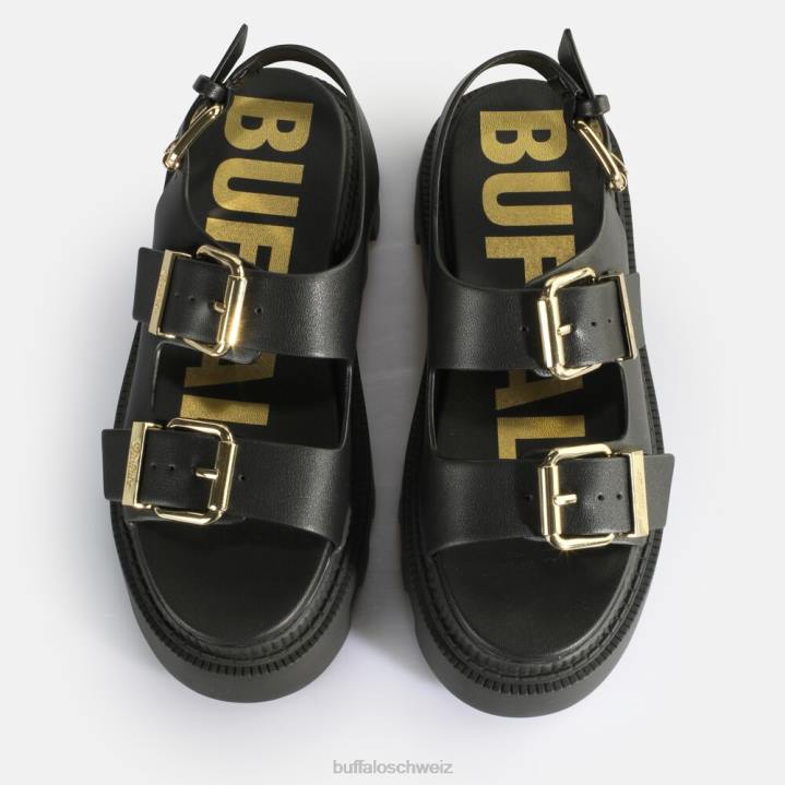 Buffalo Flora auf Plateausandalen vegan 846Z106 Schwarz|Sandalen