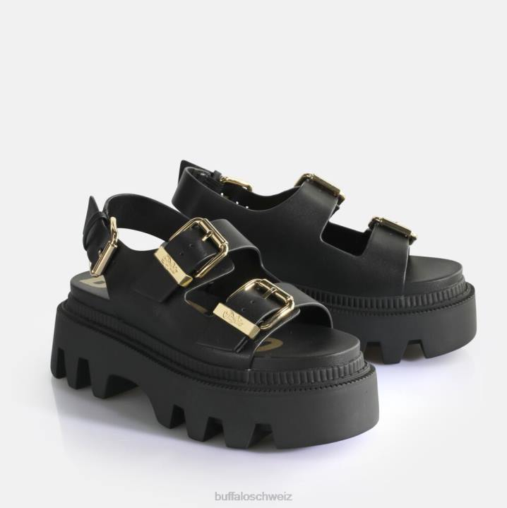 Buffalo Flora auf Plateausandalen vegan 846Z106 Schwarz|Sandalen