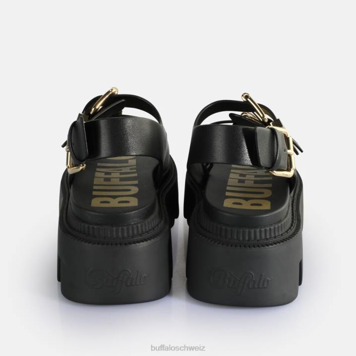 Buffalo Flora auf Plateausandalen vegan 846Z106 Schwarz|Sandalen
