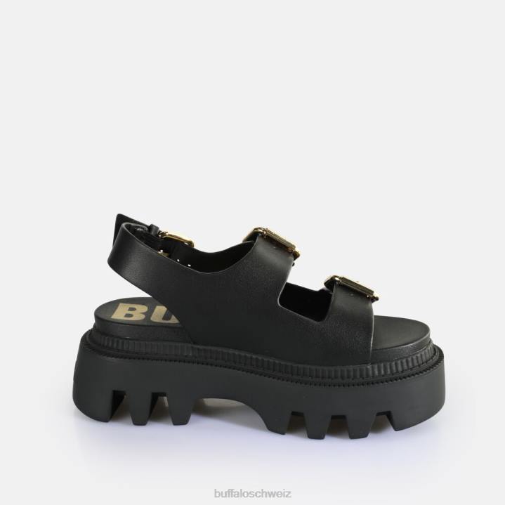 Buffalo Flora auf Plateausandalen vegan 846Z106 Schwarz|Sandalen