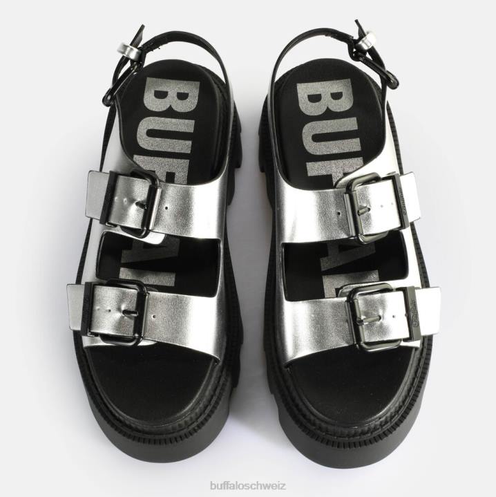 Buffalo Flora auf Plateausandalen vegan 846Z108 Silber|Sandalen