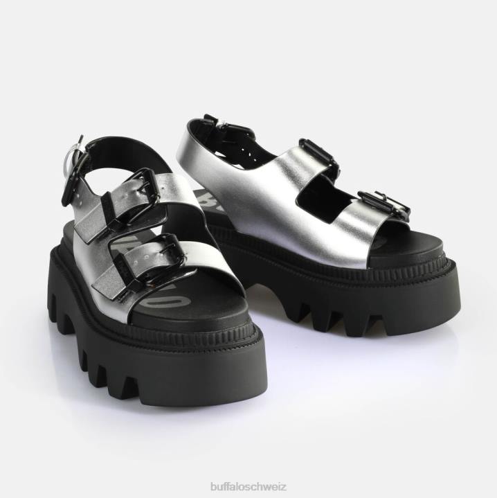 Buffalo Flora auf Plateausandalen vegan 846Z108 Silber|Sandalen