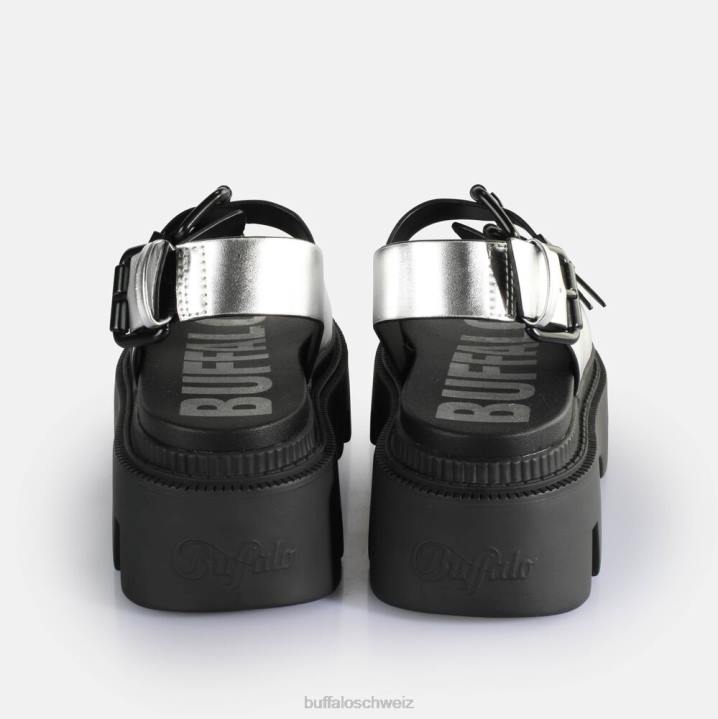 Buffalo Flora auf Plateausandalen vegan 846Z108 Silber|Sandalen
