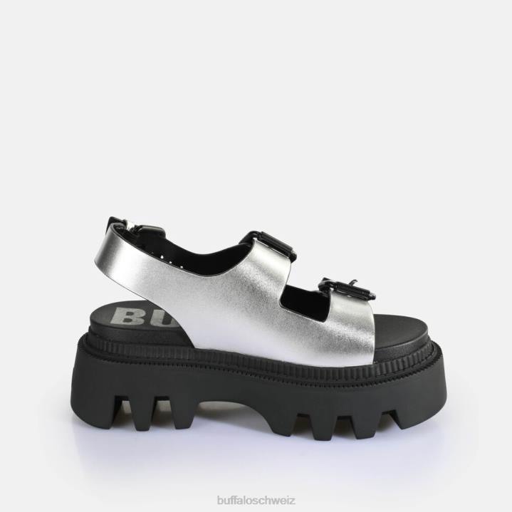 Buffalo Flora auf Plateausandalen vegan 846Z108 Silber|Sandalen