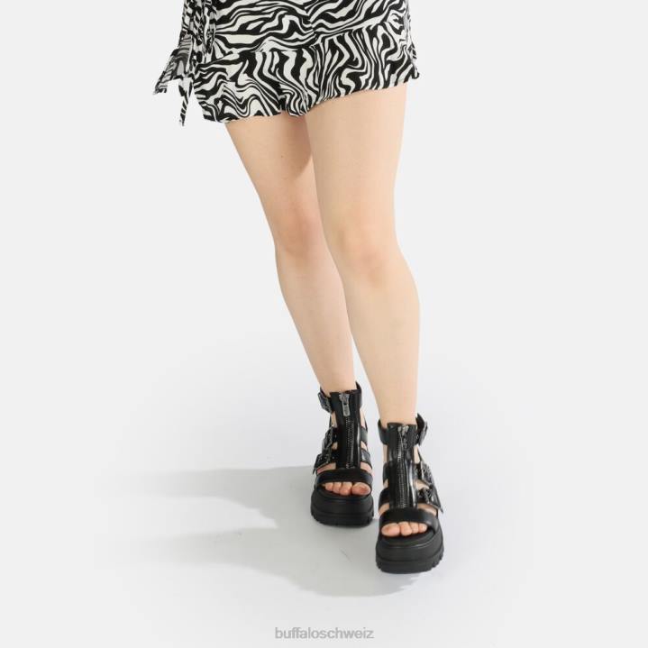 Buffalo GLD-Plateausandalen mit Reißverschluss, vegan 846Z406 Schwarz|Sandalen