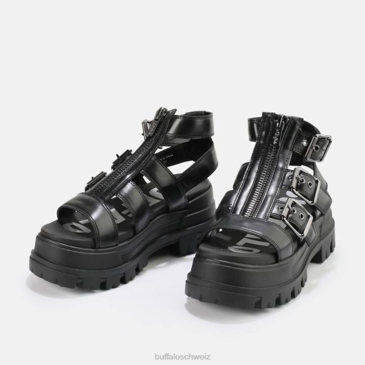 Buffalo GLD-Plateausandalen mit Reißverschluss, vegan 846Z406 Schwarz|Sandalen