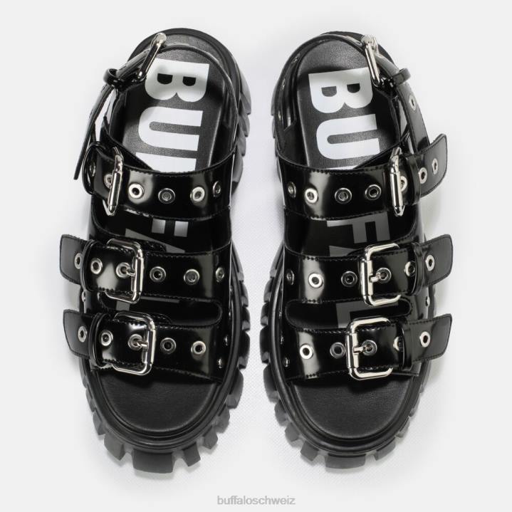Buffalo Löwe harte Plateausandale vegan 846Z721 Schwarz|Sandalen