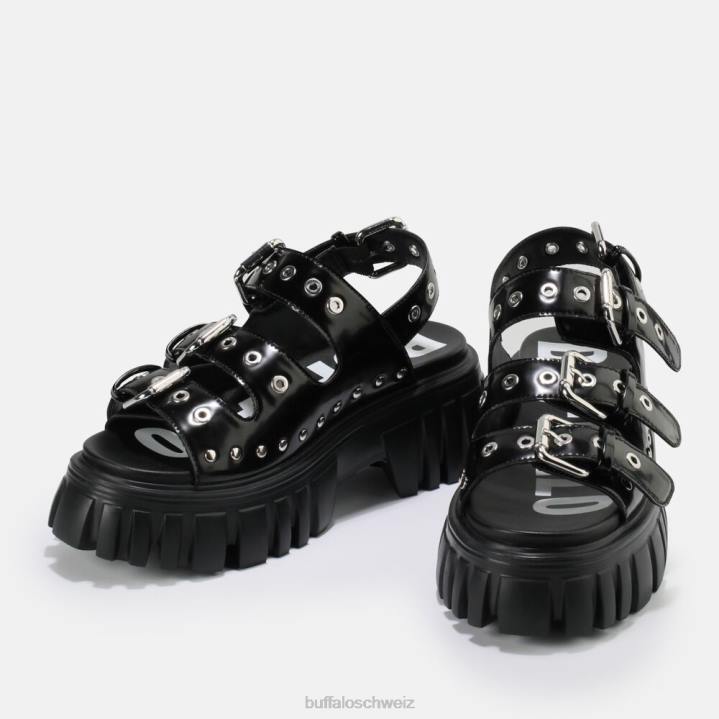 Buffalo Löwe harte Plateausandale vegan 846Z721 Schwarz|Sandalen