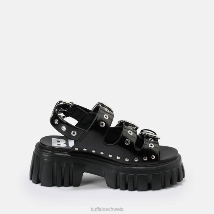 Buffalo Löwe harte Plateausandale vegan 846Z721 Schwarz|Sandalen