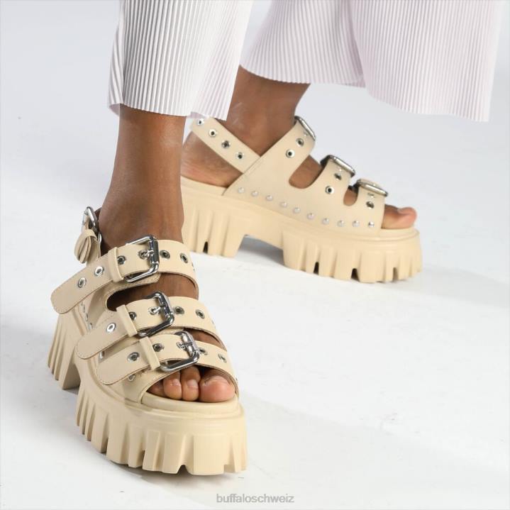 Buffalo Löwe harte Plateausandalen vegan 846Z720 Creme|Sandalen