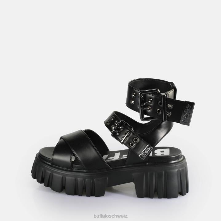 Buffalo Löwen-Choker-Plateausandalen vegan 846Z181 Schwarz|Sandalen