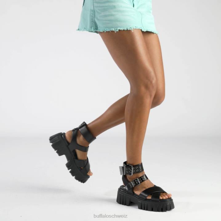 Buffalo Löwen-Choker-Plateausandalen vegan 846Z181 Schwarz|Sandalen