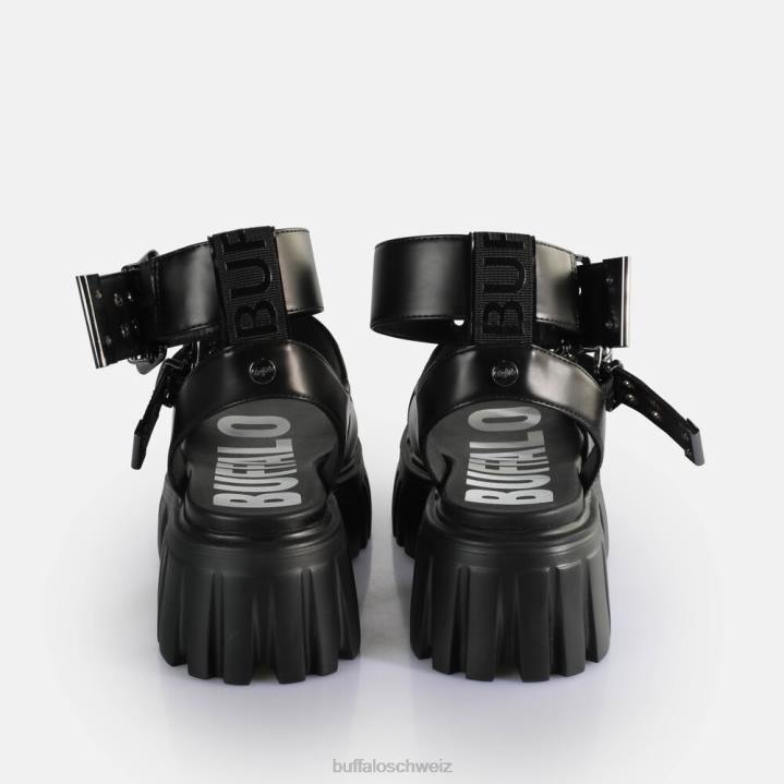 Buffalo Löwen-Choker-Plateausandalen vegan 846Z181 Schwarz|Sandalen