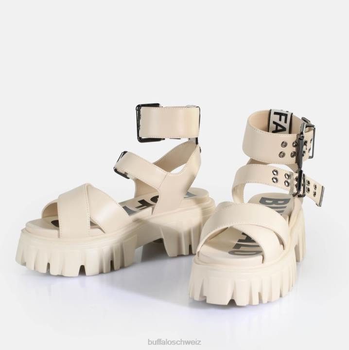 Buffalo Löwen-Choker-Plateausandalen vegan 846Z182 Creme|Sandalen