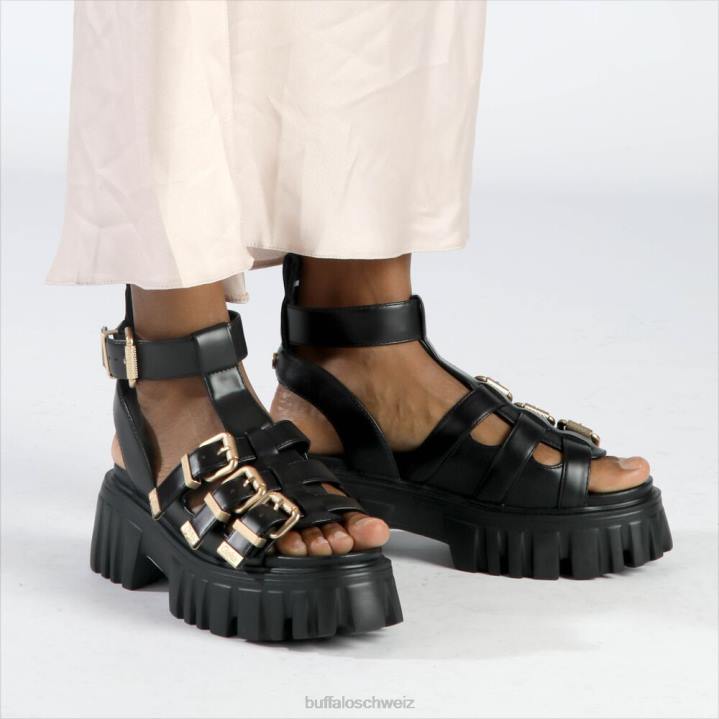 Buffalo Löwenzähne Plateausandalen vegan 846Z159 Schwarz|Sandalen