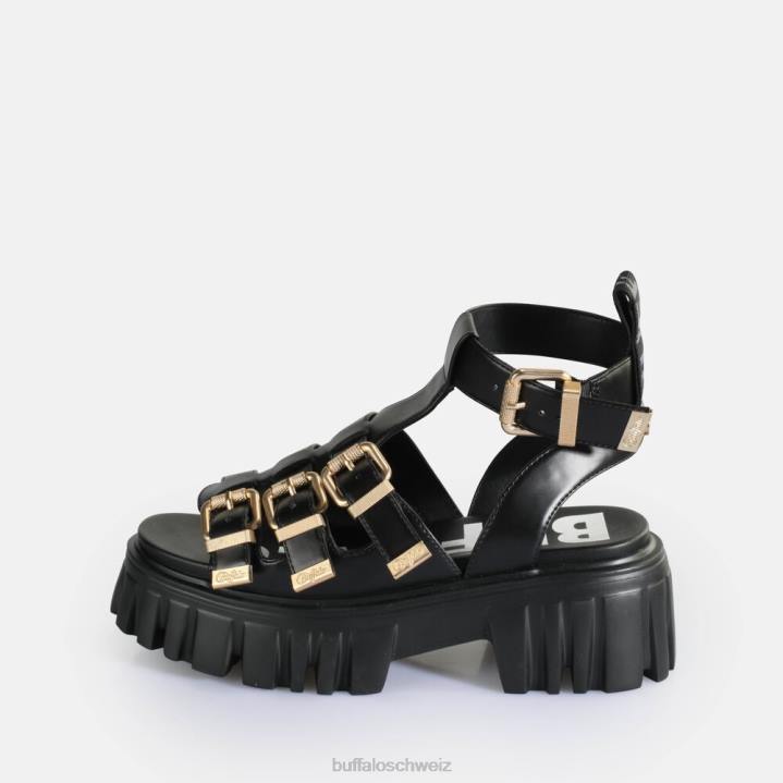 Buffalo Löwenzähne Plateausandalen vegan 846Z159 Schwarz|Sandalen