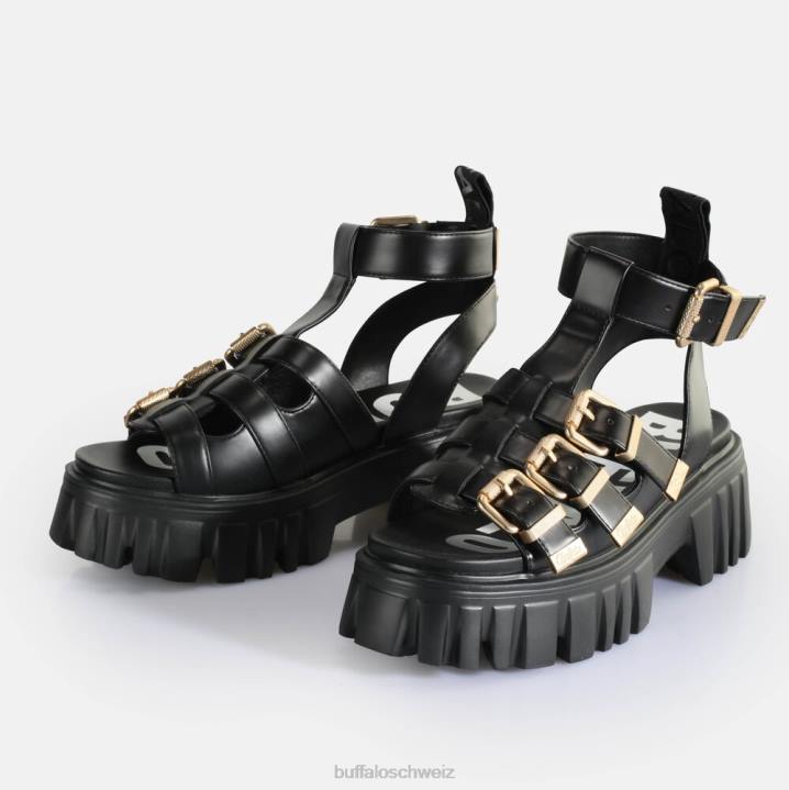 Buffalo Löwenzähne Plateausandalen vegan 846Z159 Schwarz|Sandalen
