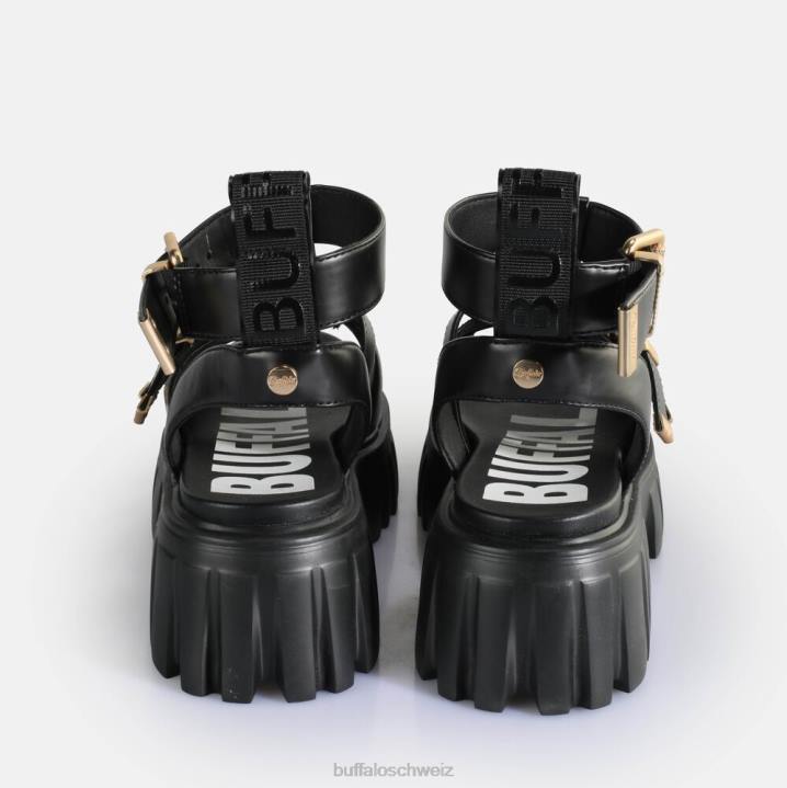 Buffalo Löwenzähne Plateausandalen vegan 846Z159 Schwarz|Sandalen
